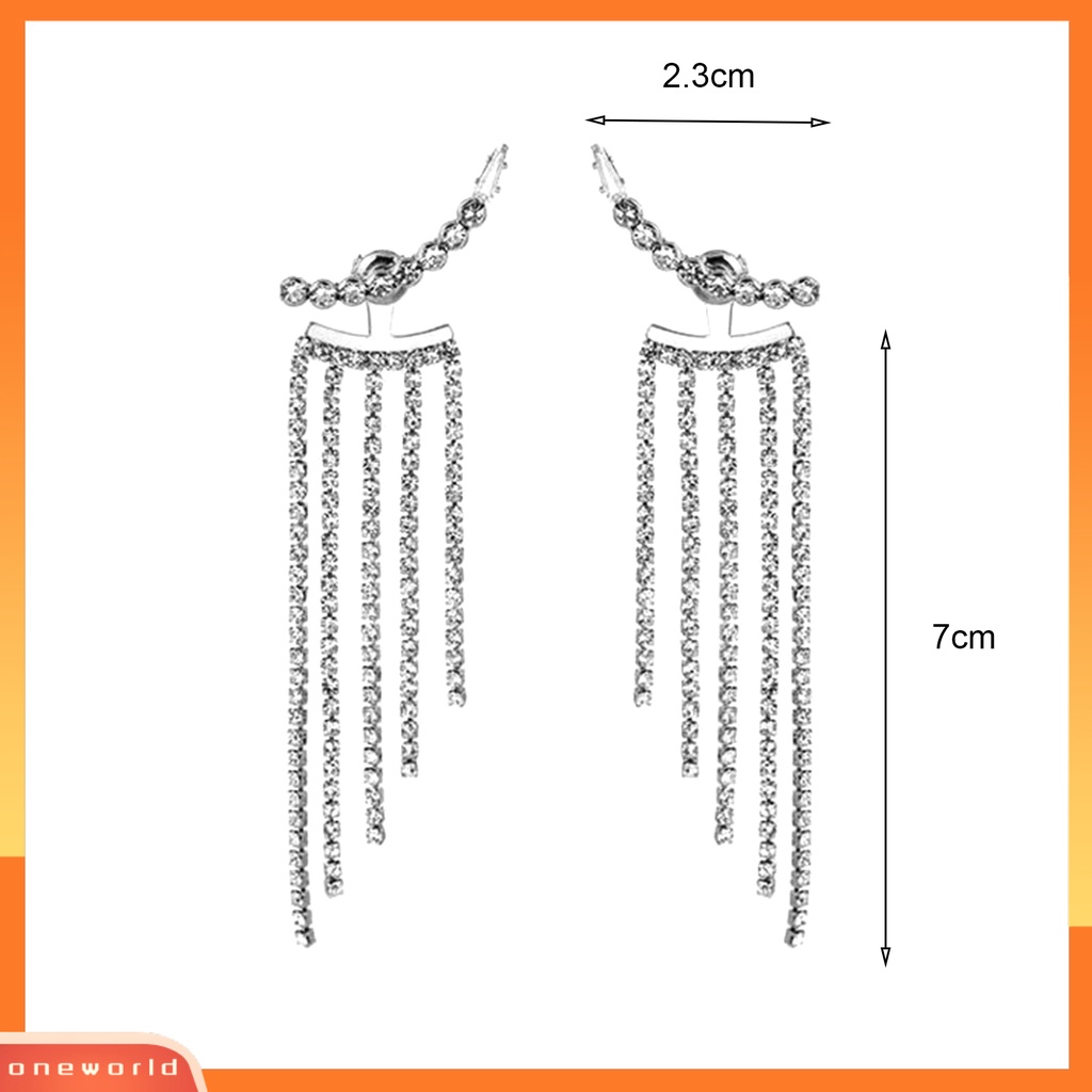 [EONE] 1pasang Menjuntai Anting Bohemian Warna Perak Hadiah Bling Berlian Imitasi Jumbai Wanita Stud Earrings Fashion Perhiasan