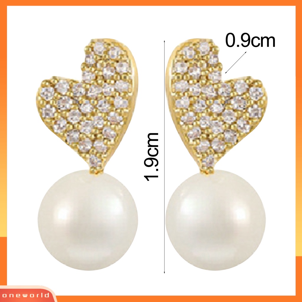 [EONE] 1pasang Ear Studs Dainty Elegan Gaya Perancis Temperamen Retro Hadiah Mini High Gloss Mutiara Imitasi Cinta Hati Wanita Anting Perhiasan Aksesoris
