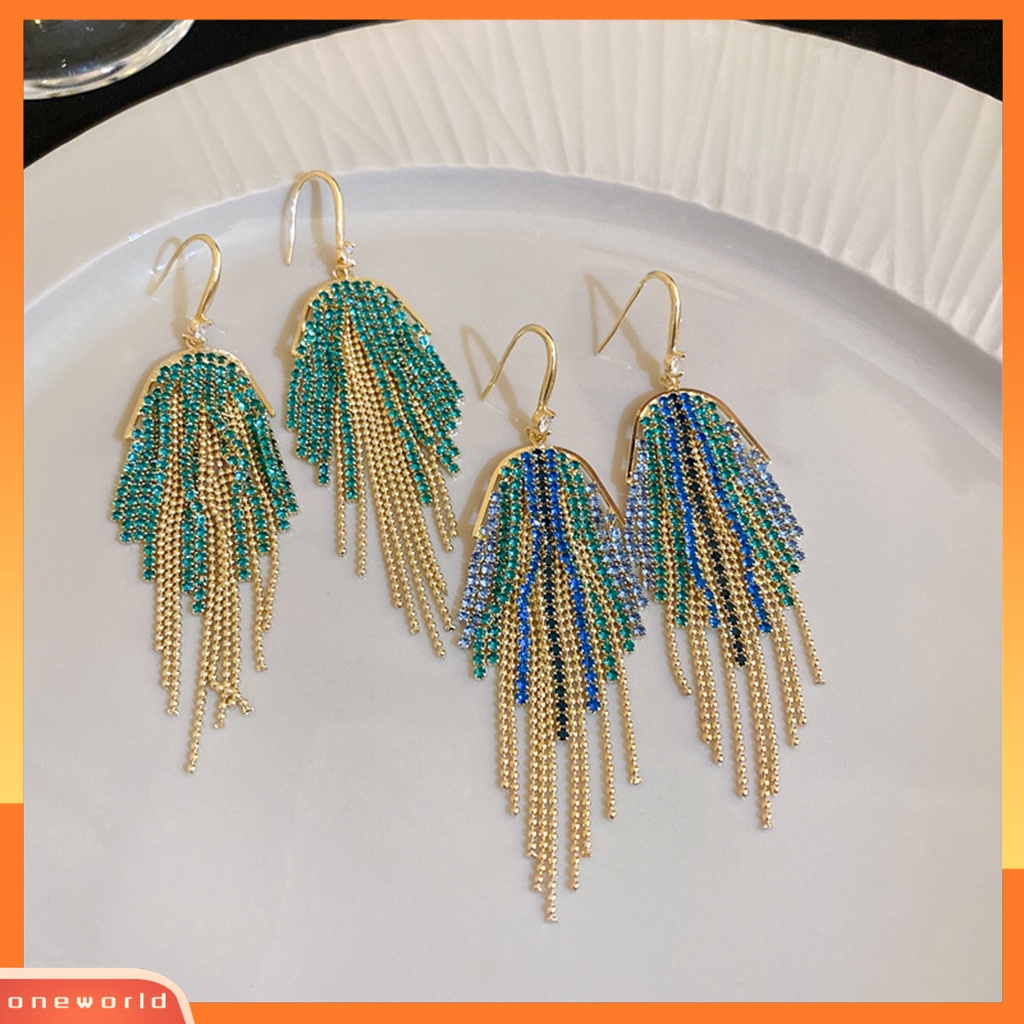 [EONE] 1pasang Anting Panjang Glitter Perhiasan Pernyataan Geometris Gaya Bohemian Warna-Warni Hias Berlian Imitasi Anting Rumbai Untuk Perjamuan