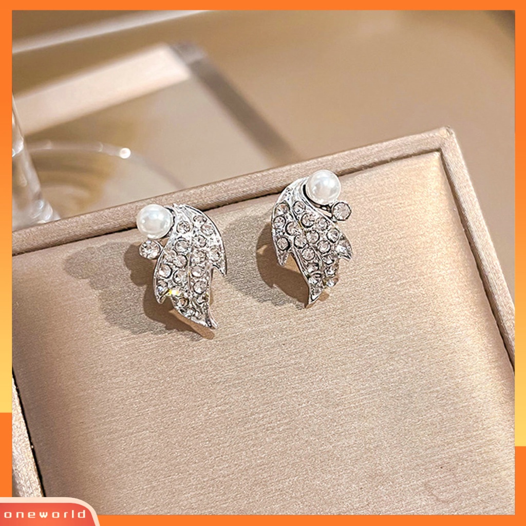 [EONE] 1pasang Ear Studs Geometric Shiny Full Rhinestones Sparkling Electroplating Hias Hadiah Wanita Maple Leaf Stud Earrings Musim Gugur Perhiasan Aksesori Fashion