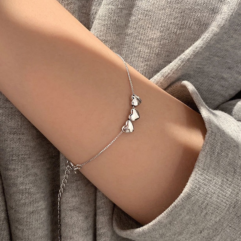 Roselife Korea s925 Perak Lucu Jantung Manik-Manik Gelang Untuk Wanita Gadis Chic Cinta Kecil Pesona Gelang Elegan Rantai Pergelangan Tangan Perhiasan Hadiah