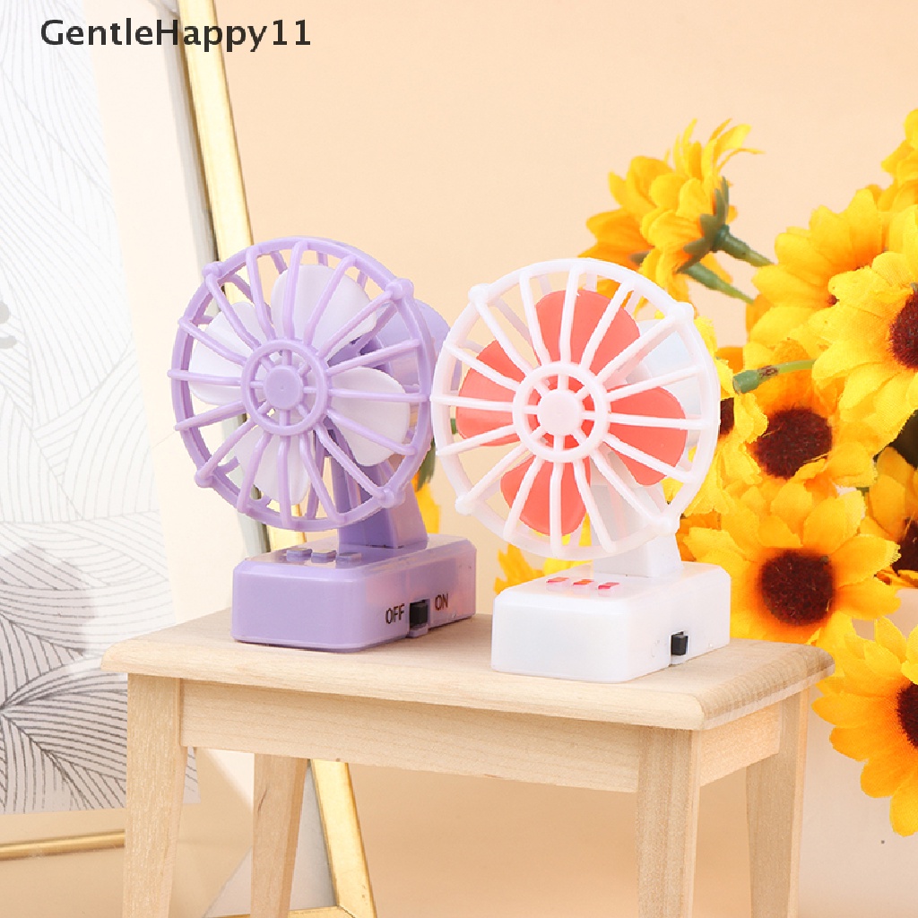 Gentlehappy1:12rumah Boneka Miniatur Kipas Angin Desktop Kipas Angin Listrik Dapat Diputar Furniture Decor Mainan id