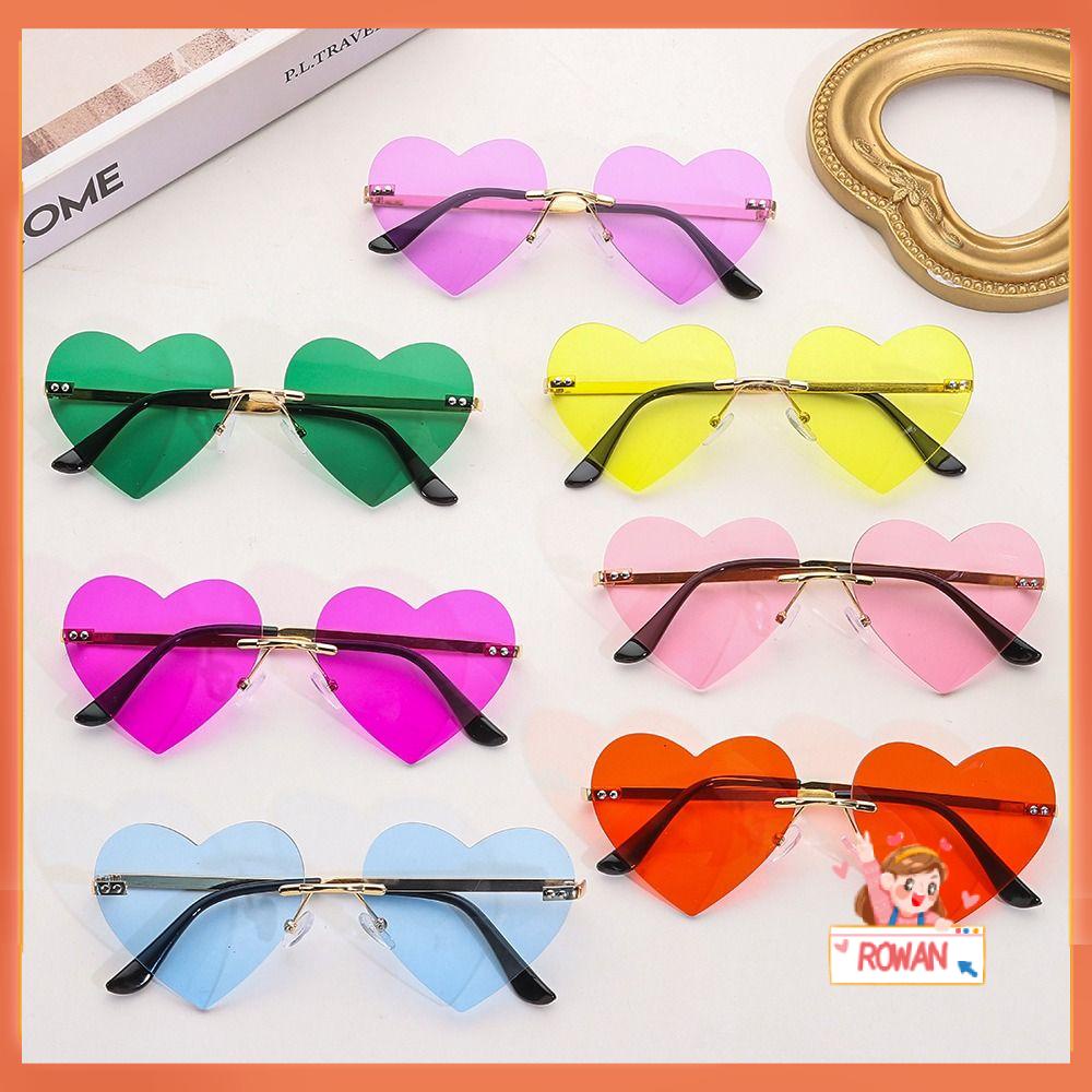 R-flower Rimless Heart Sunglasses Aksesoris Kostum Cosplay Hippie Kostum Logam Kacamata Matahari