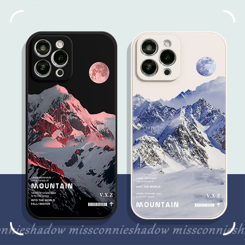 IPHONE Casing Ponsel Gunung Salju Pemandangan Pasangan Kompatibel Untuk Iphone11 14 13 12 Pro Max7 6S 8 6 Plus XR X XS Max SE 2020 Tepi Lurus Soft Cover