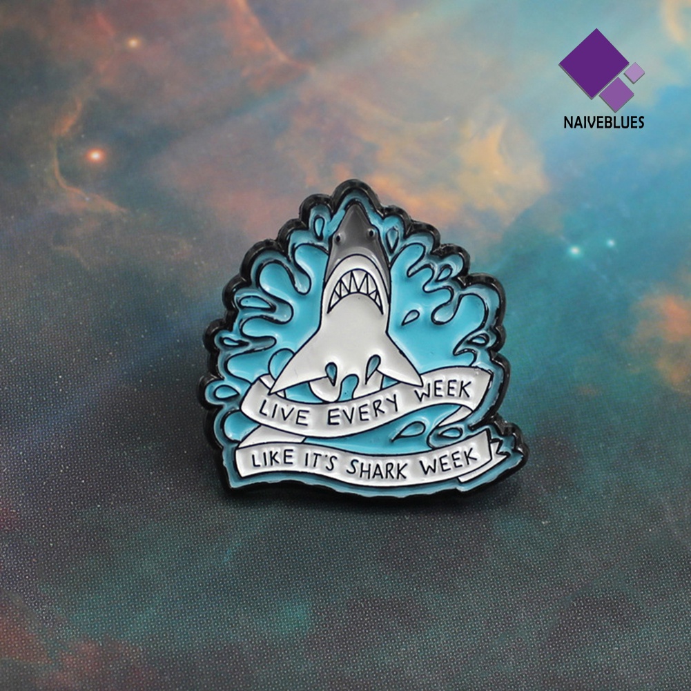 &lt; Naiveblues &gt; Kartun Hiu Gelombang Huruf Enamel Bros Pin Jaket Kerah Ransel