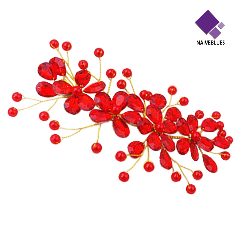 &lt; Naiveblues &gt; Wanita Bunga Merah Pernikahan Pengantin Pesta Accessary Hair Pin Clip