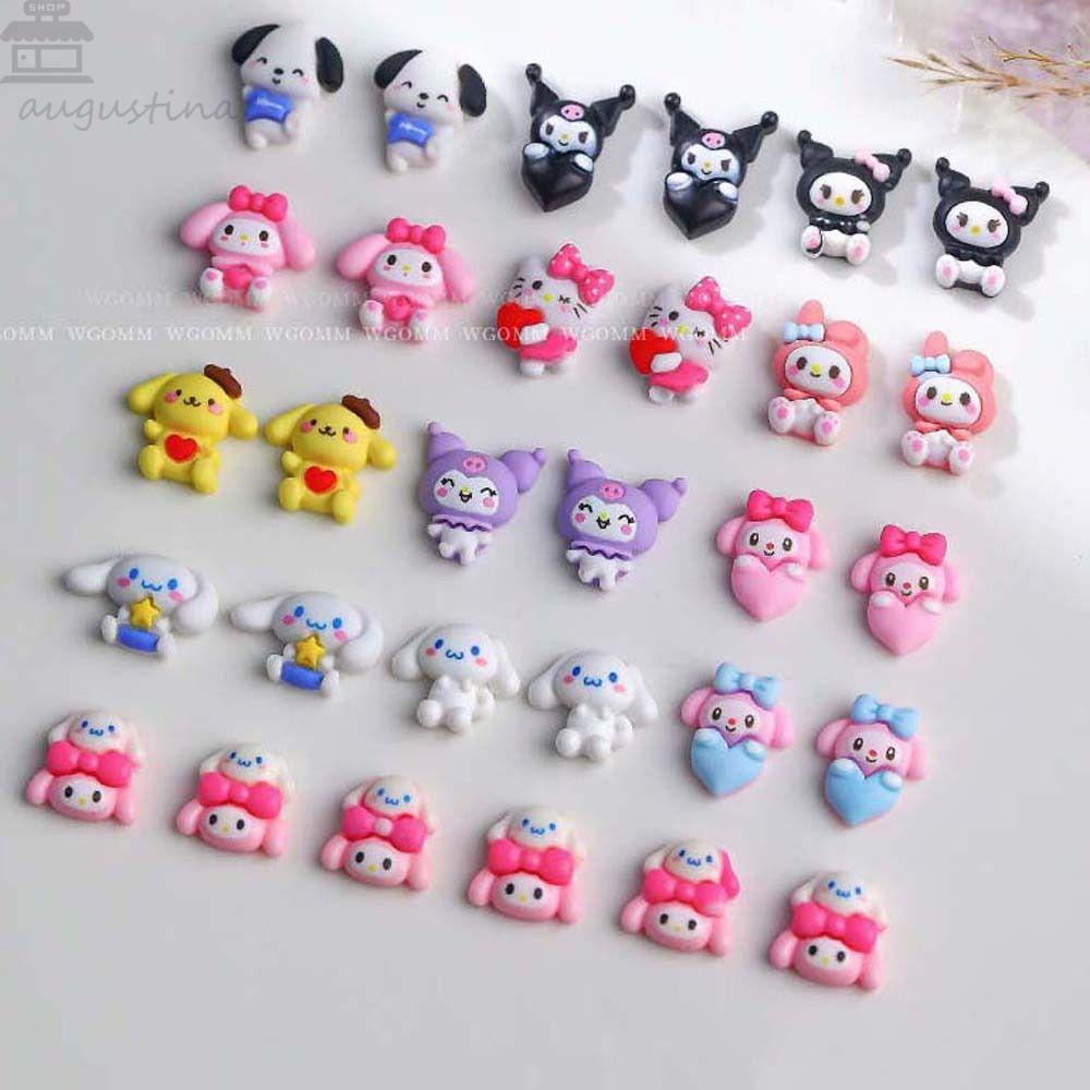 Agustinina Kartun Dekorasi Kuku Resin Fashion Kelinci Kuromi Kitty Cat Melody 3D Nail Art Drills