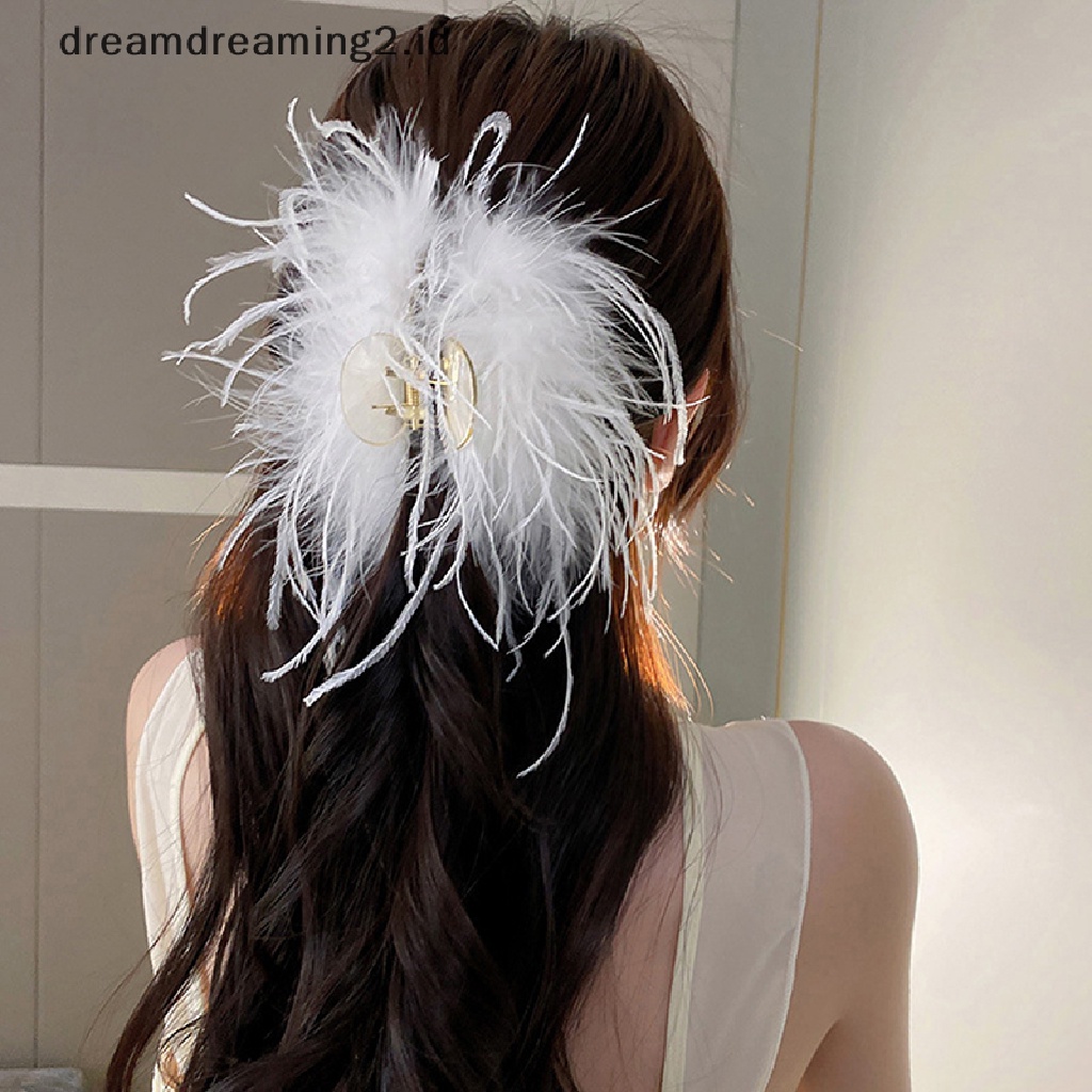 (dream) Cute Ostrich Feather Hair Claw Plush Hair Clip Penjepit Jepit Rambut Musim Dingin Fashion Wanita Hairgrips Aksesoris Rambut Pesta//