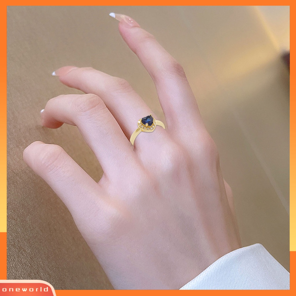 [EONE] Wanita Cincin Hati Cubic Zirconia Manis Gaya Perancis Berlian Imitasi Jari Cincin Perhiasan Fashion