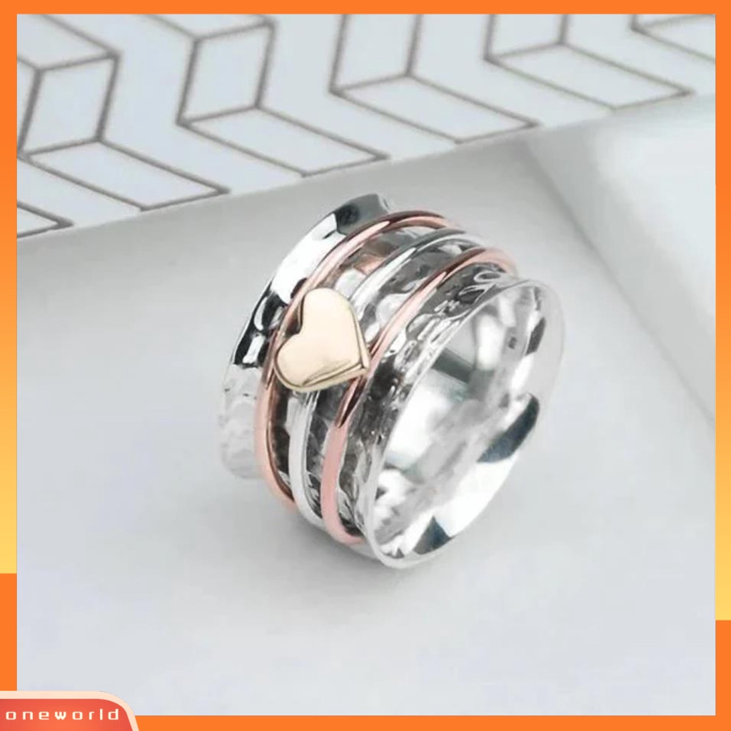 [EONE] Cincin Jari Hati Lebar Dapat Diputar Perhiasan Warna Ganda Vintage Plating Ring Untuk Kantor