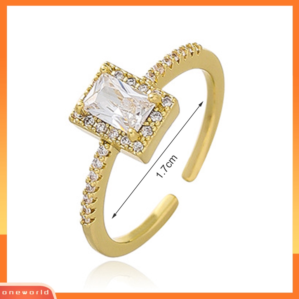 [EONE] Wanita Cincin Shiny Mewah Open Mouth Eye-catching Semua Pertandingan Hadiah Perhiasan Bentuk Persegi Berlian Imitasi Hias Wanita Ladies Finger Ring Untuk Pakaian Sehari-Hari