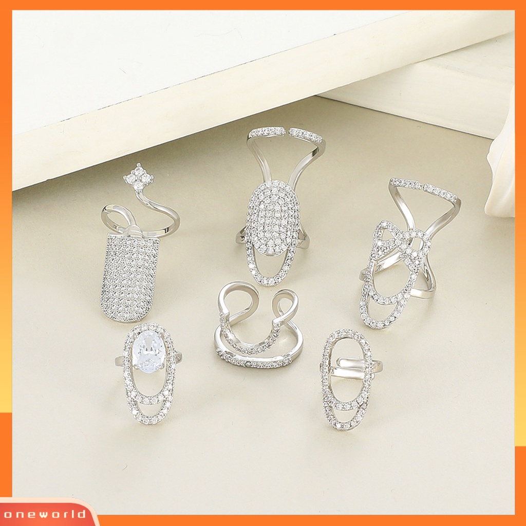 [EONE] Cincin Kuku Berongga Berlian Imitasi Mengkilap Hias Berkilau Pembukaan Yang Dapat Disesuaikan Geometris Manicure Joint Ring Wanita Pesta Perhiasan Hadiah Untuk Pacar