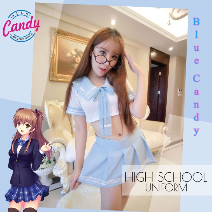 Blue Candy Cosplay Sexy Uniform Seragam Murid Sekolah Student Angie