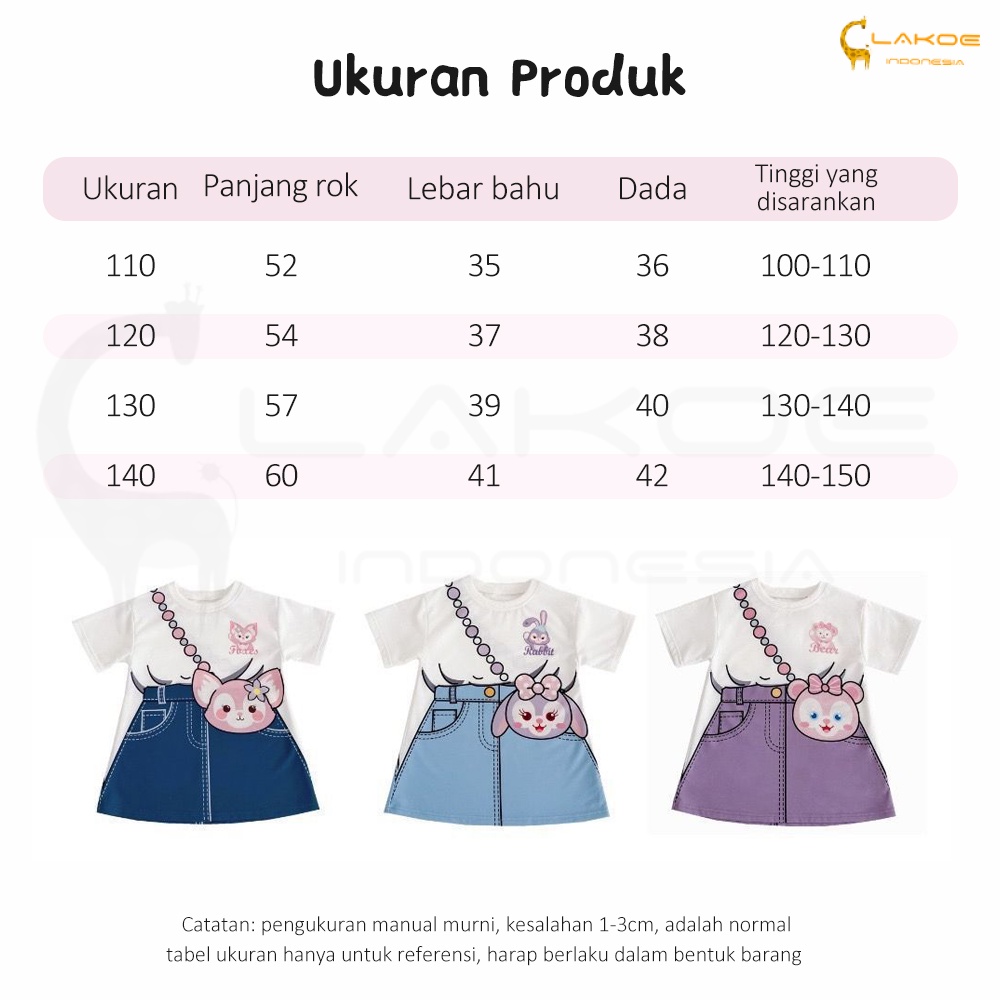 Lakoe Gaun anak perempuan 1-9Tahun Dress baju anak  rok kasual /rok denim dua potong palsu anak