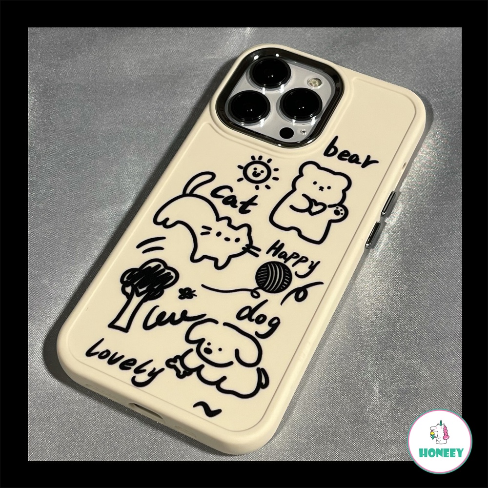 IPHONE Case Ponsel Kartun Hewan Grafiti Garis Lucu Untuk Iphone14 13 11 Pro Max 12 Pro Max Perlindungan Kamera Metal Hybrid Phone Cover