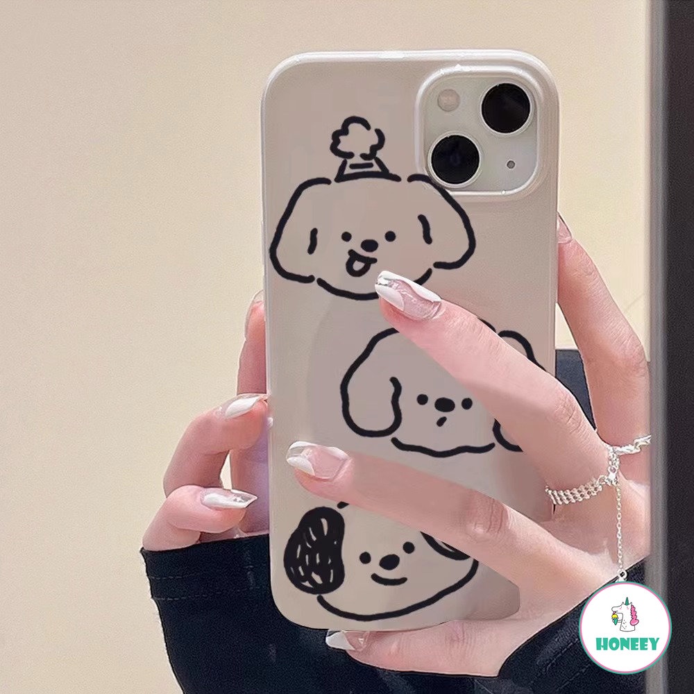 IPHONE Ins Line Dog Silikon Lembut Shockproof Kartun Lucu Indah Puppy Capa Untuk Iphone11 12 13 14 Pro Max 12 Pro Lembut TPU Penutup Belakang