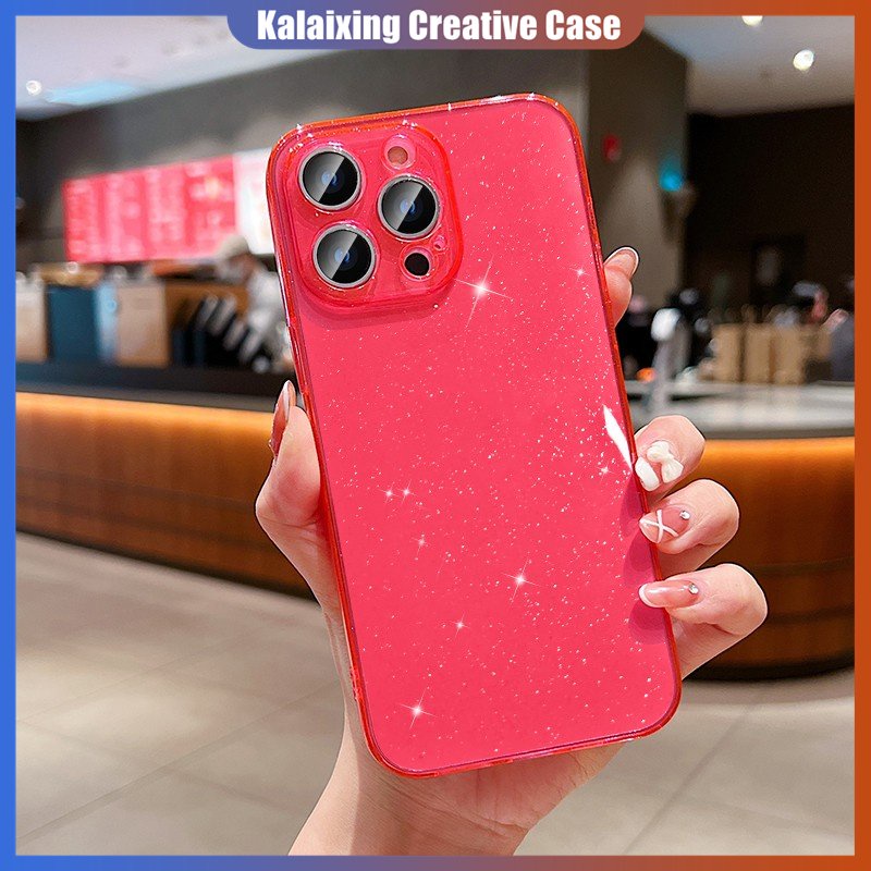 Soft Case Mengkilap Untuk iPhone 12Mini Xs Max XR 67 8 Plus Dengan Perlindungan Lensa Warna Neon Penutup Belakang