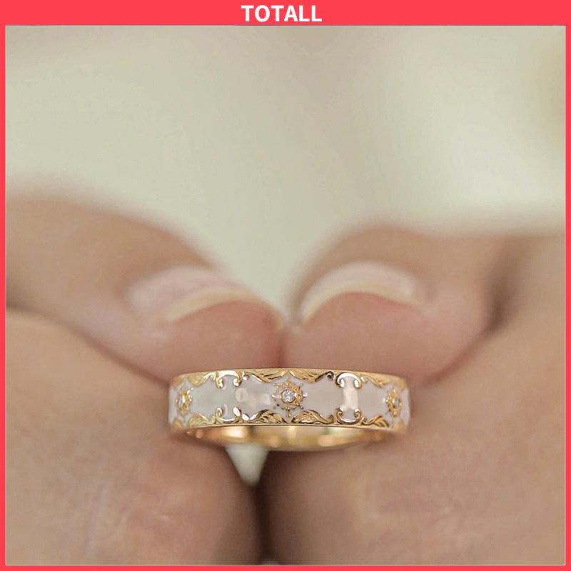 COD Cincin Wanita Gold Gaya Korea disesuaikan Glasir Biru Salib Pola Enamel Untuk Unisex-Totall