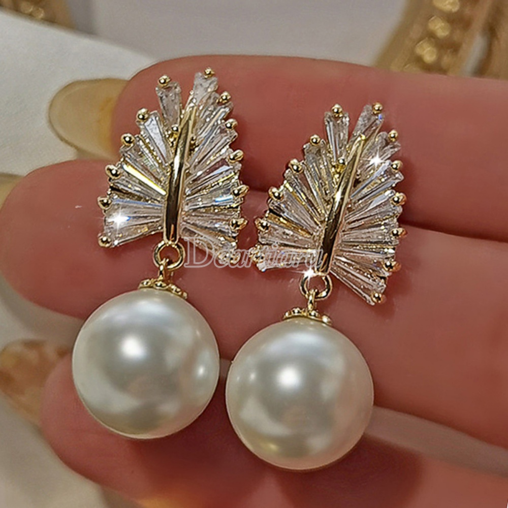 Temperamen Anting Fashion Wanita Anting Mutiara Imitasi Indah Anting Gandum Anting Zirkon