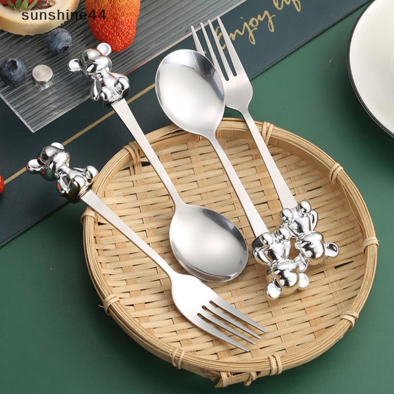 Sunshine 1Pc Stainless Steel Cutlery Spoon Fork Sendok Teh Kartun Beruang Peralatan Dapur ID