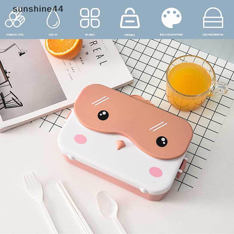 Sunshine School Kids Bento Lunch box Persegi Panjang Kotak Makan Kartun Plastik Anti Bocor ID