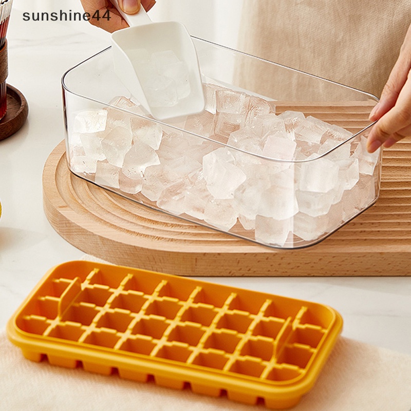 Sunshine 1Pc Cetakan Es Tipe Tekan Satu Tombol Kotak Plastik Ice Cube Maker Ice Tray Mold ID