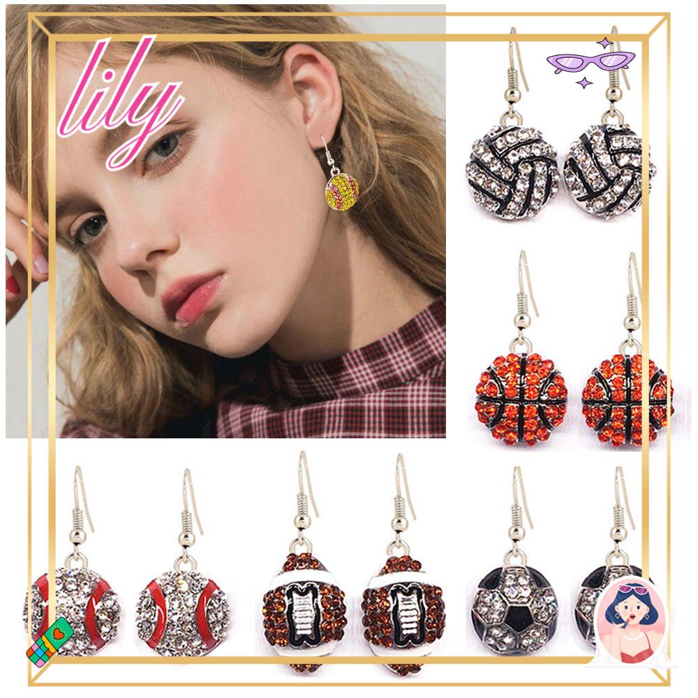 Lily Ball Drop Earrings Perhiasan Hadiah Bisbol Basket Sepak Bola Menjuntai