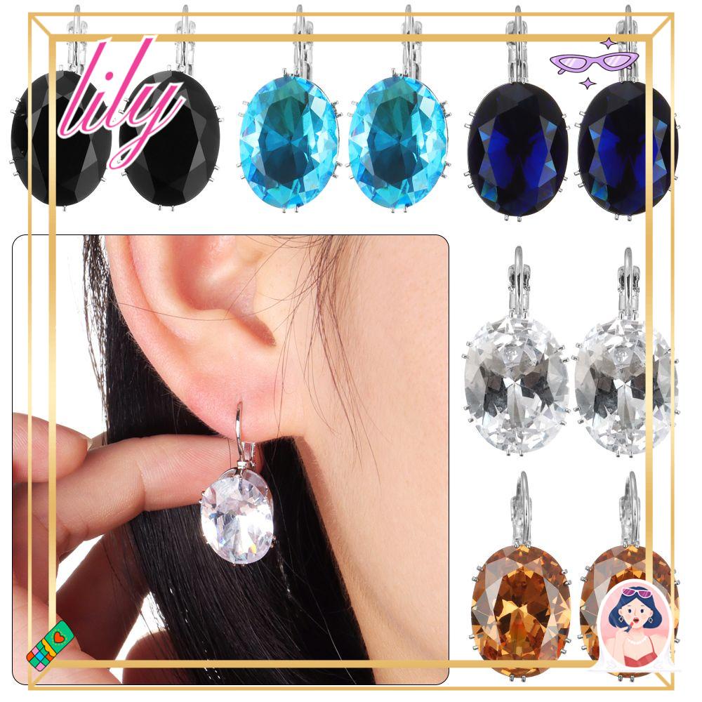 Lily Hoop Earrings Perhiasan Pesta Topaz Anting Oval Anting