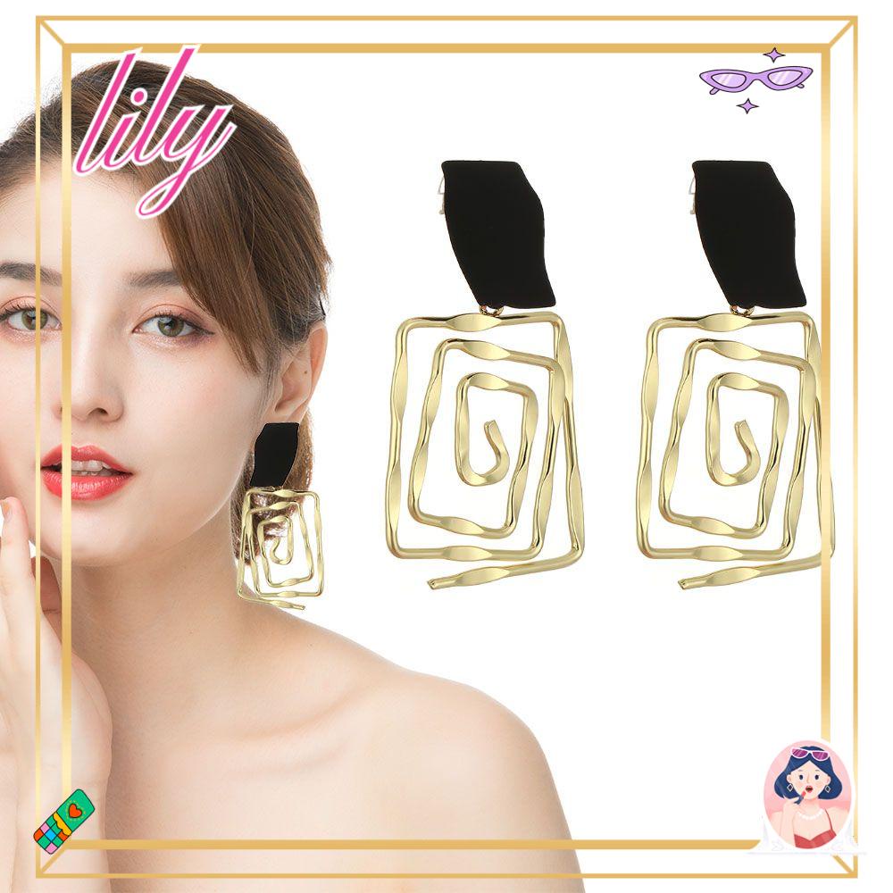 Lily 1pasang Anting Spiral Geometris Hadiah Kreatif Pesta Pernikahan Alloy Metal Maze