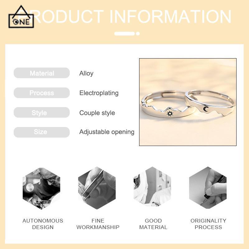 COD❤️Cincin Matahari dan Bulan Cincin Pasangan Ukuran yang Dapat Disesuaikan-A.one