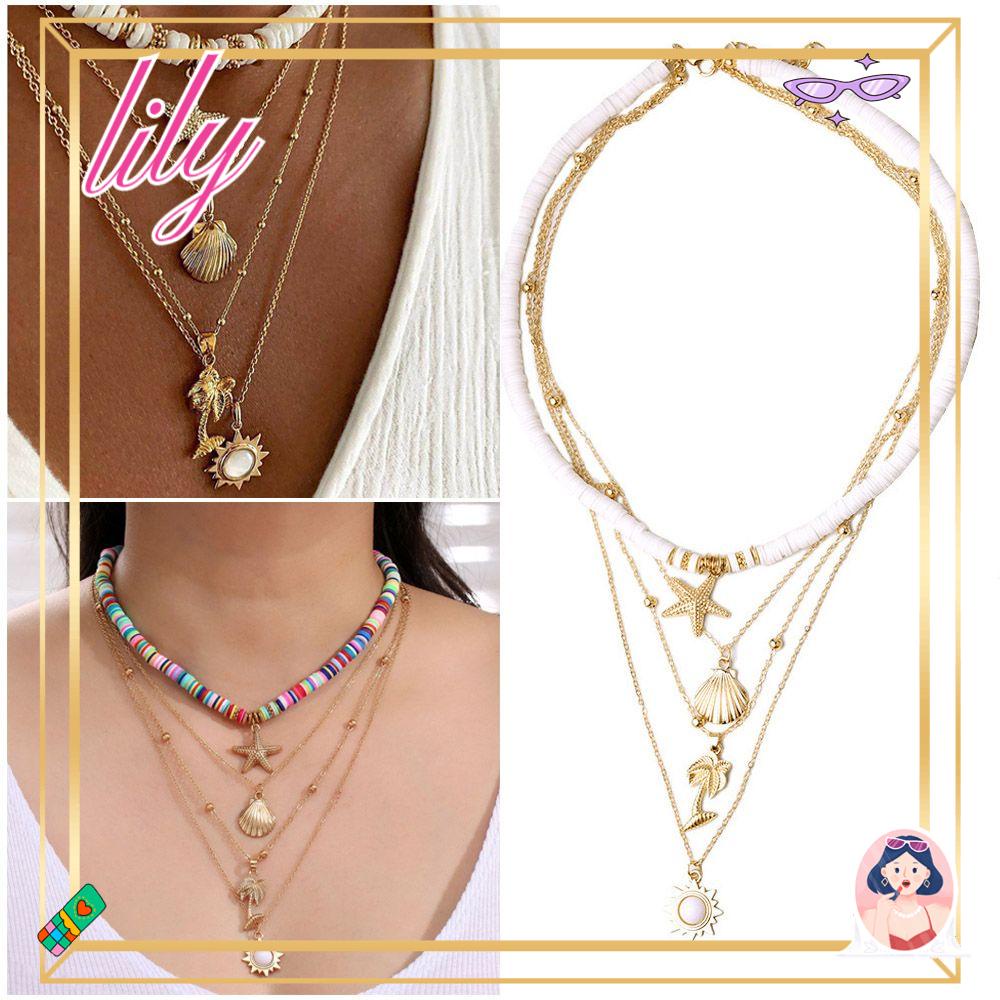 Lily Shell Kalung Wanita Perhiasan Aksesoris Perhiasan Menarik Tembikar Lembut Multi-Lapis Memakai Pantai Kalung Liontin Kalung