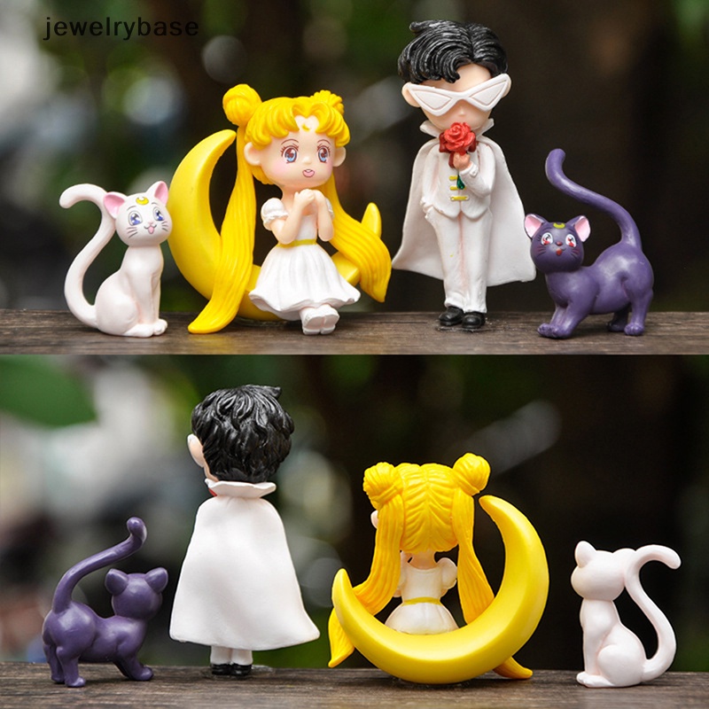 [jewelrybase] 4pcs/set Anime Lucu Sailor Moon Cat Miniatur Dekorasi Kue Figurine PVC DIY Craft Boutique