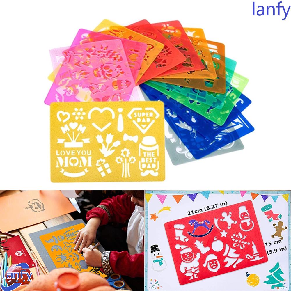 Lanfy Template Gambar 20pcs Alat Tulis Anak Papan Warna Anak Belajar Huruf Inggris Stensil