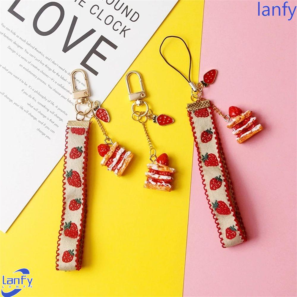 LANFY Cake Decor Gift Phone Straps for Keys Mobile Phone Hang Rope Strap Lanyards Phone Accessories Key Ring Holder Phone Badge Strap Key Holders Webbings Ribbon Strawberry Cake Lanyards Strawberry Keychains