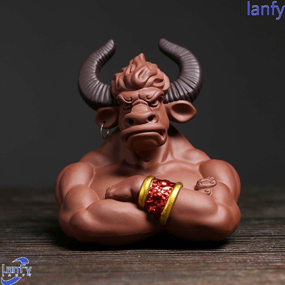 Lanfy Bull Figure Untuk Anak Hadiah Kerajinan Tangan Buatan Tangan Sapi Setan Tanah Liat Ungu Model Mainan Koleksi Angka Hiasan Mobil Dekorasi Desktop