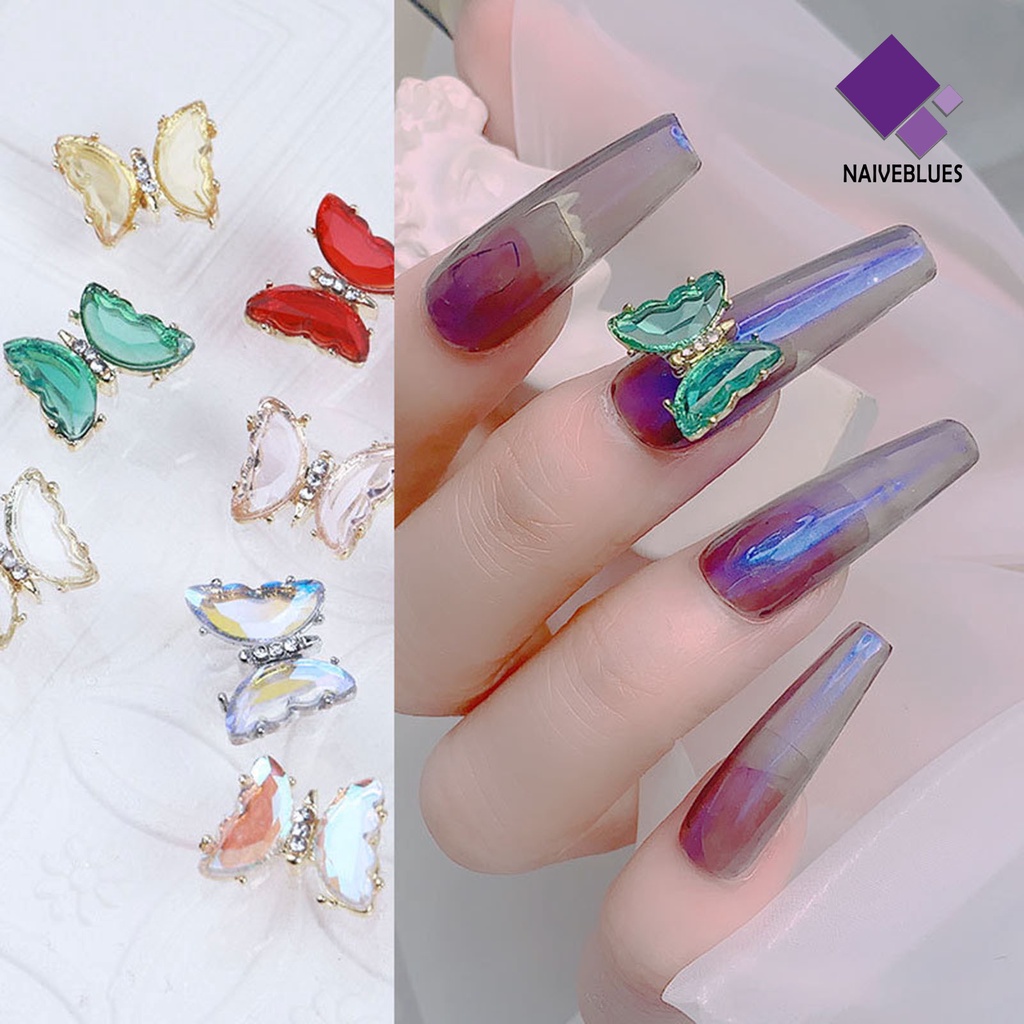 [naiveblues] 5pcs/set Kuku Kupu-Kupu Ornamen Penembus Es 3D Colorful Manicure Crystal Butterfly Beauty