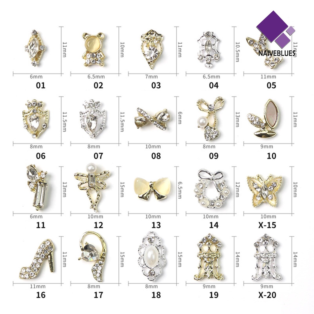 [naiveblues] 10pcs/set Ornamen Paduan Kuku Berbagai Bentuk Tidak Luntur AB Vintage Series Art Charms Metal