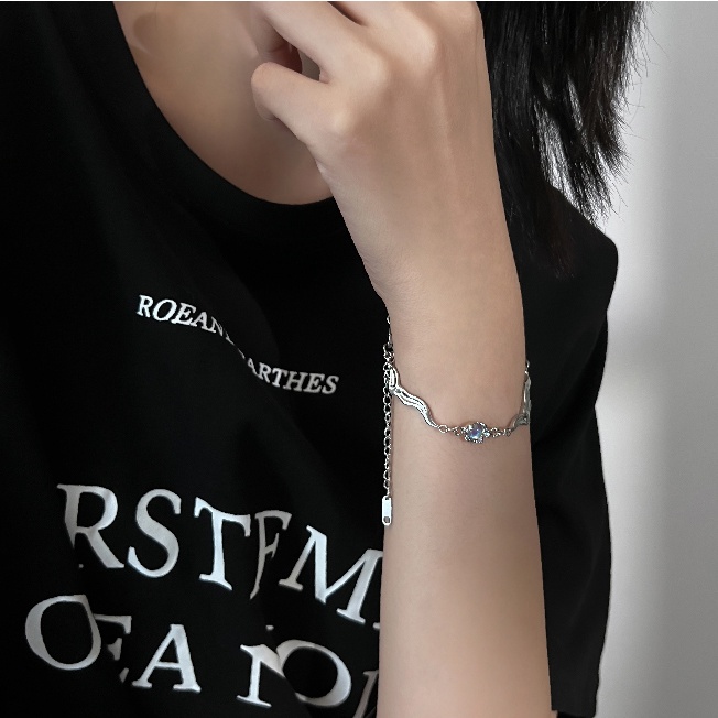 Koearn MoonStone Twisted Bracelet Sliver Gelang Rantai Untuk Wanita Fashion Perhiasan Y2K Aksesoris