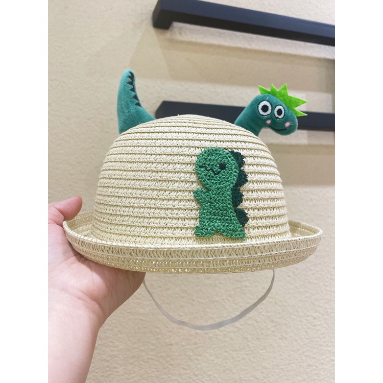 Topi Jerami Anak-Anak Lucu Pelindung Matahari Dan Tabir Surya Bayi Dinosaurus Kartun Fisherman Hat