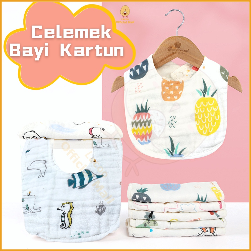 Lacoo Celemek bayi kartun Slabber bayi bentuk U Bib bayi 8 lapis