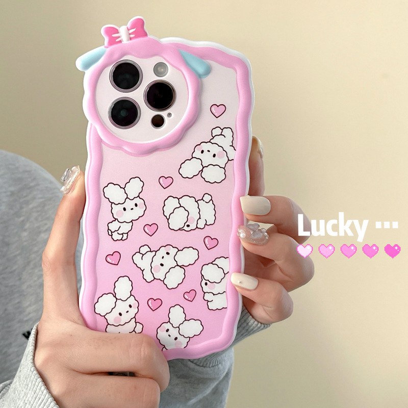 【Lamb Style】Lucky Love Bunny Soft TPU Case HP iP iPhone 11 12 13 14 Pro Max 7 8 + Plus SE 2020 X XS XR Max Girl Woman FTD Casing Apple