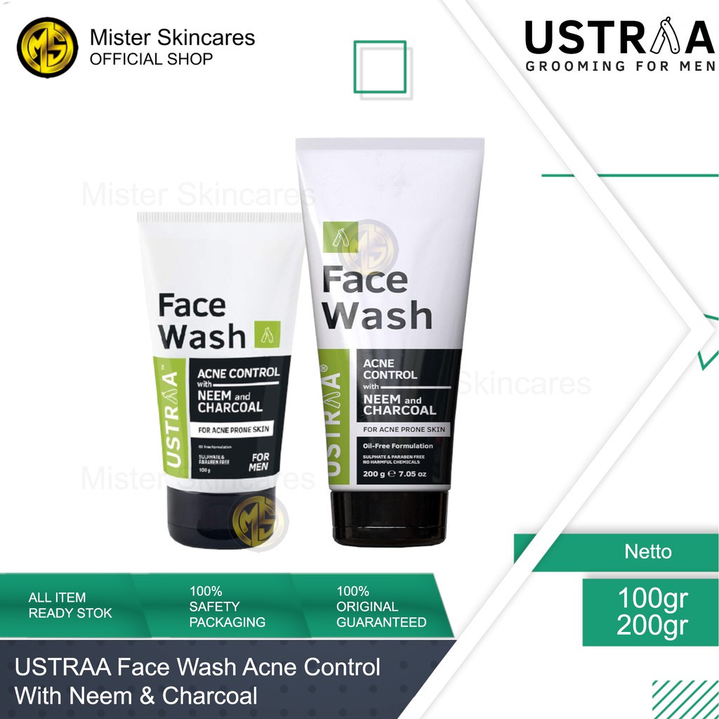 Sabun Jerawat Pembersih Wajah Pria Ustraa Face Wash Acne Control with Neem &amp; Charcoal Penghilang Jerawat Komedo