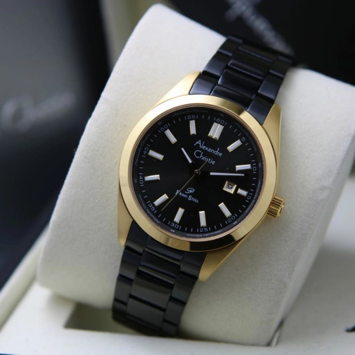 JAM TANGAN WANITA ALEXANDRE CHRISTIE AC 1021 GOLD BLACK ORIGINAL