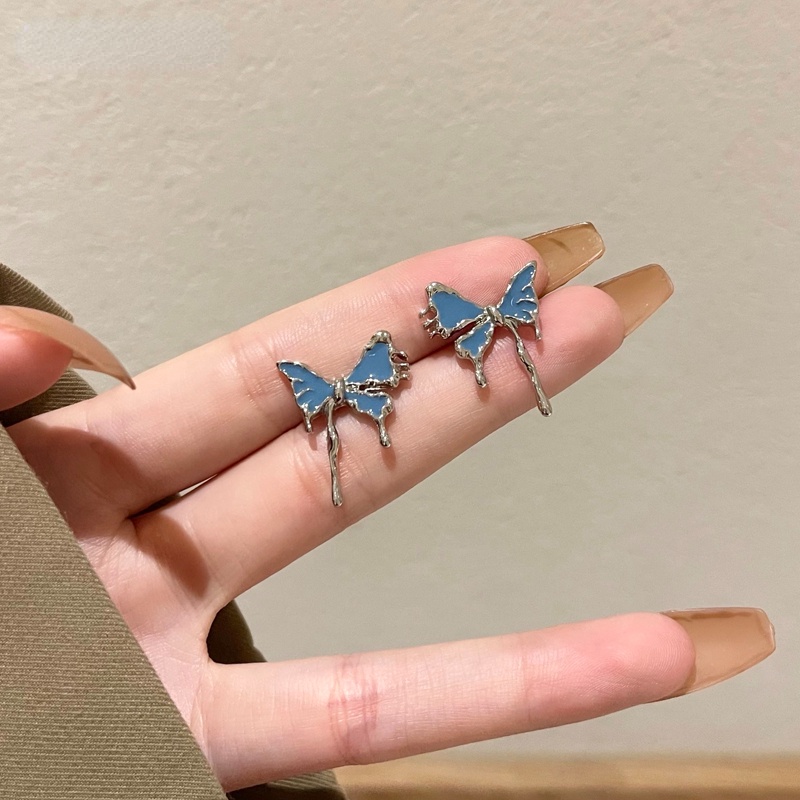 Biru Kupu-Kupu S925 Sterling Silver Ear Studs Earrings Fashion Perhiasan Aksesori