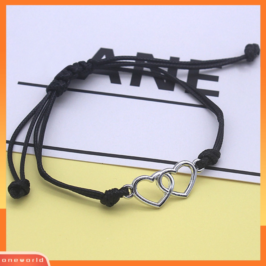 [EONE] 2pcs/set Gelang Couple Nice-looking Permukaan Halus Tidak Dapat Pecah Dual Heart Handmade Bracelet Untuk Pakaian Sehari-Hari