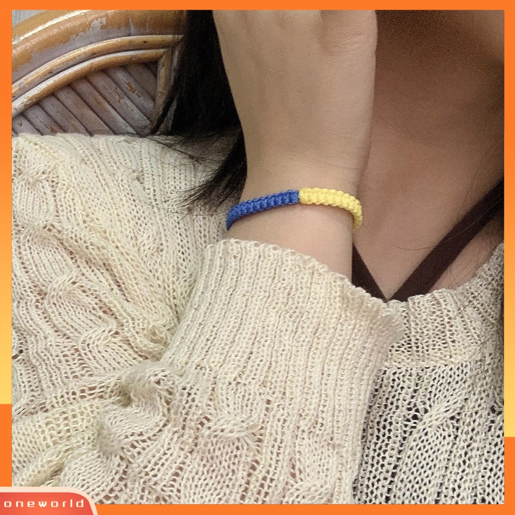 [EONE] Tenun Tangan Tali Kuat Dikepang Gelang Tahan Aus Gaya Etnik Biru Kuning Patchwork Adjustable Gelang Perhiasan Aksesoris