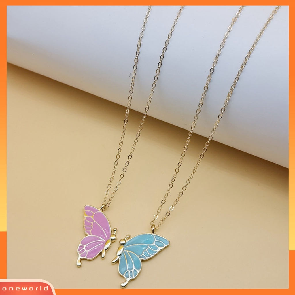 [EONE] 2 Pcs/Set Kalung Persahabatan Bermakna Kilau Terang Semua Pertandingan Adjustable Ekstensi Rantai Dekorasi Hadiah Sahabat BFF Sister Butterfly Pendant Necklace Untuk Anniversary