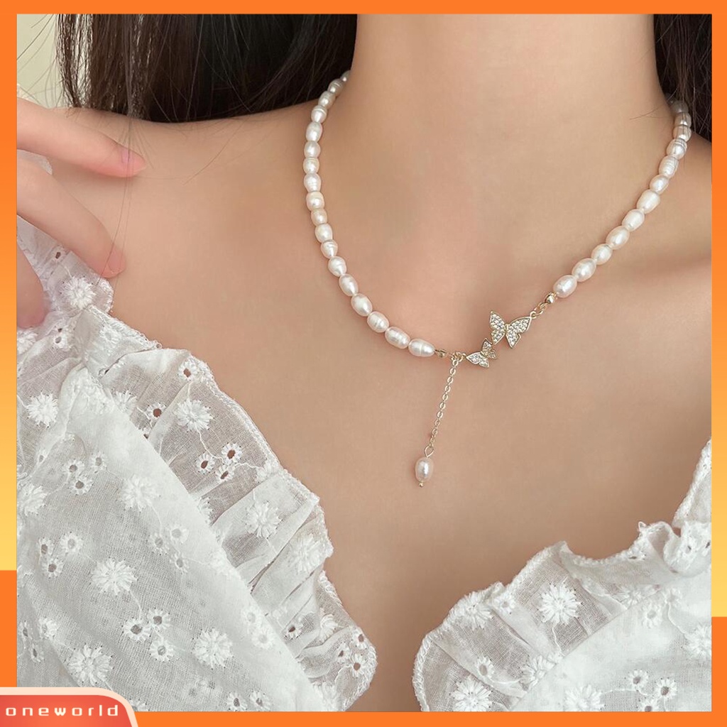 [EONE] Wanita Kalung Buatan Tangan Retro Kupu-Kupu Liontin Klavikula High-end Dekorasi Tidak Luntur Fashion Mutiara Imitasi Kupu-Kupu Kalung Pesta Perhiasan