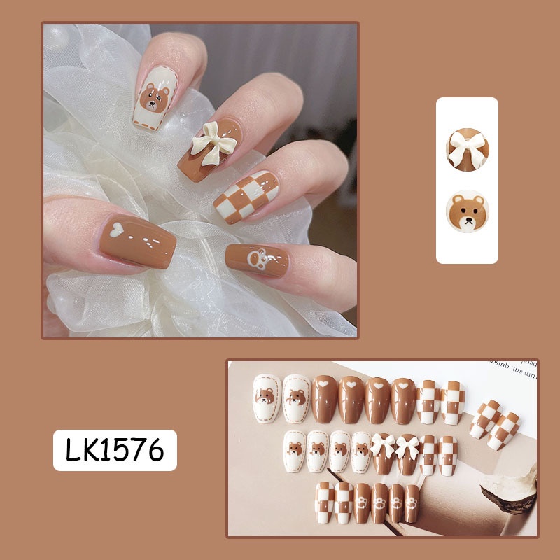 1576 24Pcs DIY Kuku Palsu French Cool Finger Nail Art Stiker Kuku Palsu