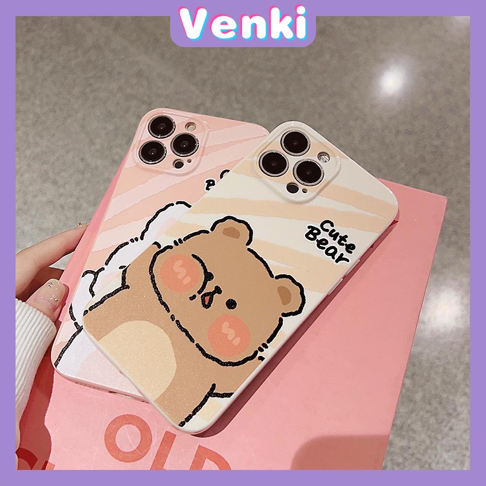 VENKI - For iPhone 11 iPhone Case Film TPU Soft Case White Glossy Cute Bear Rabbit Camera Protection Shockproof Compatible with iPhone 14 13 Pro max 12 Pro Max xr xs max 7 8Plus